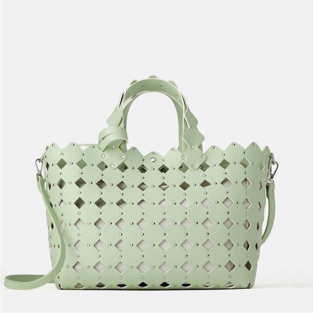 EUC Zara Mint Die-cut Studded Shopper Bag